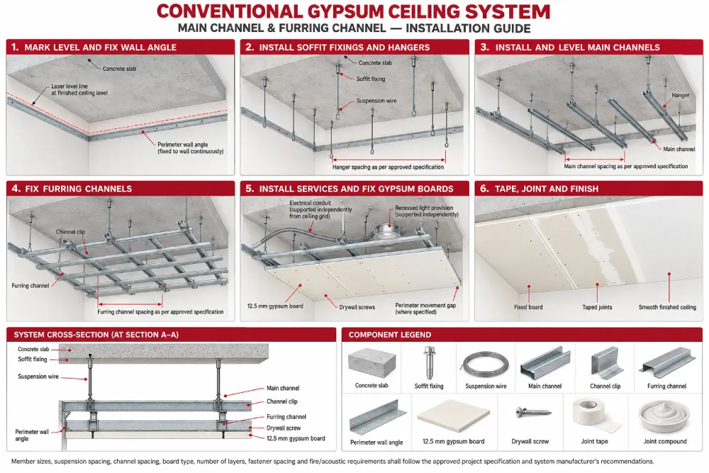 Gypsum board installation for UAE construction projects